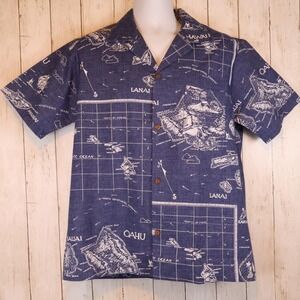 Vintage Paradise Style Hawaiian Shirt Size M Tropical 100% Cotton Blue Button Up